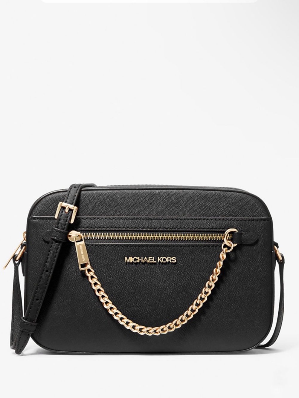 Michael Kors Black Crossbody with Gold Chain Accent